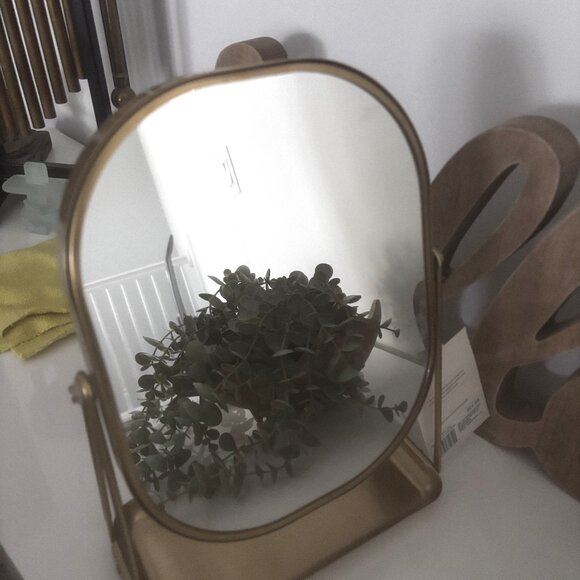 Gold Tone Vanity Flip Mirror with Tray, Swivel, 3X Magnification, Rectangular - Picture 3 of 9